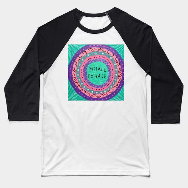 Pink Inhale Exhale Mandala Baseball T-Shirt by MyCraftyNell